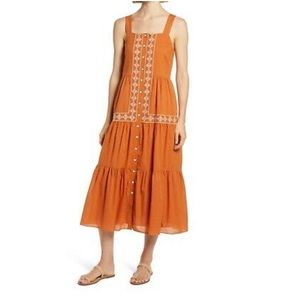 Madewell Embroidered Orange Cotton Maxi Strap Dress